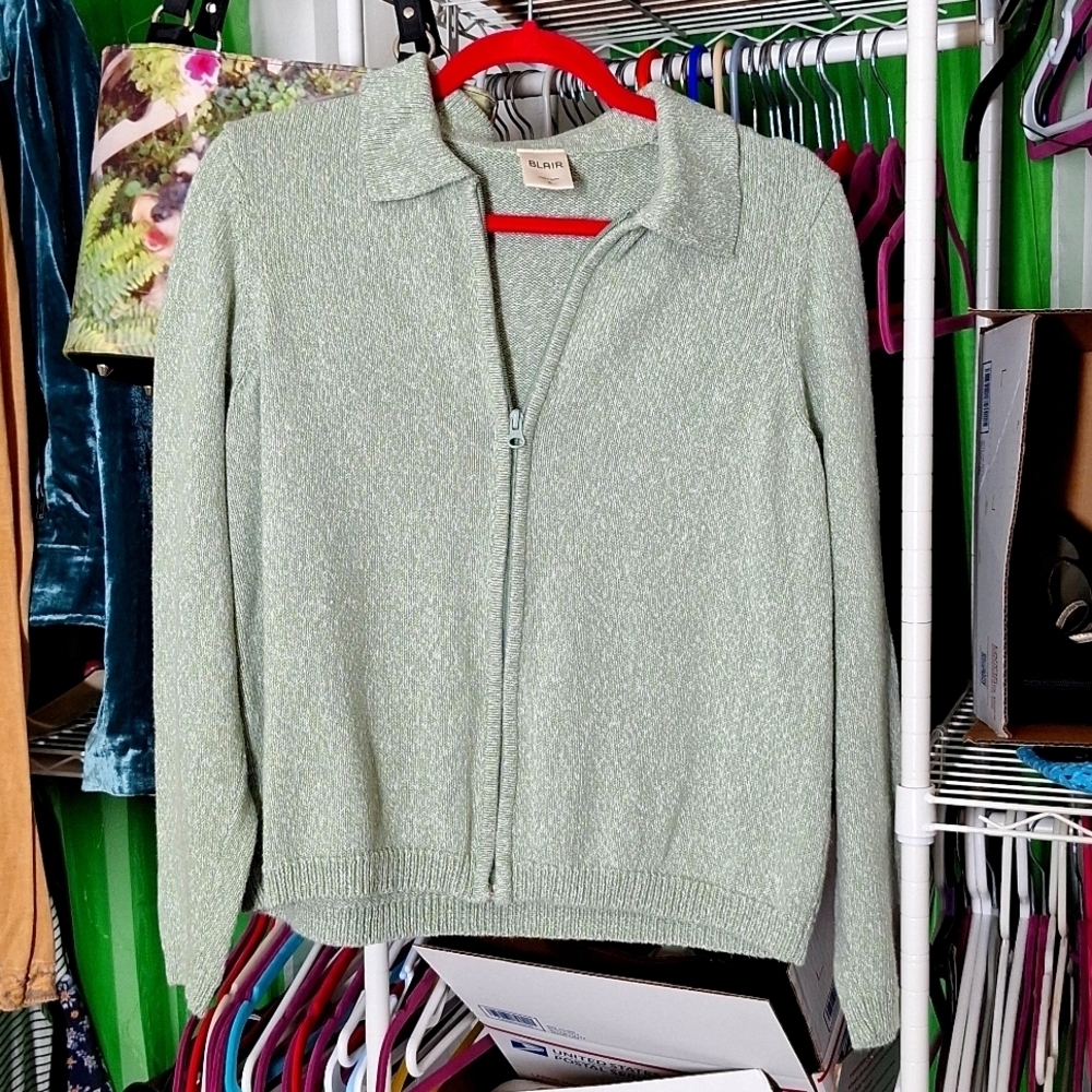 BLAIR MINT GREEN KNIT ZIP UP SWEATER SIZE SMALL